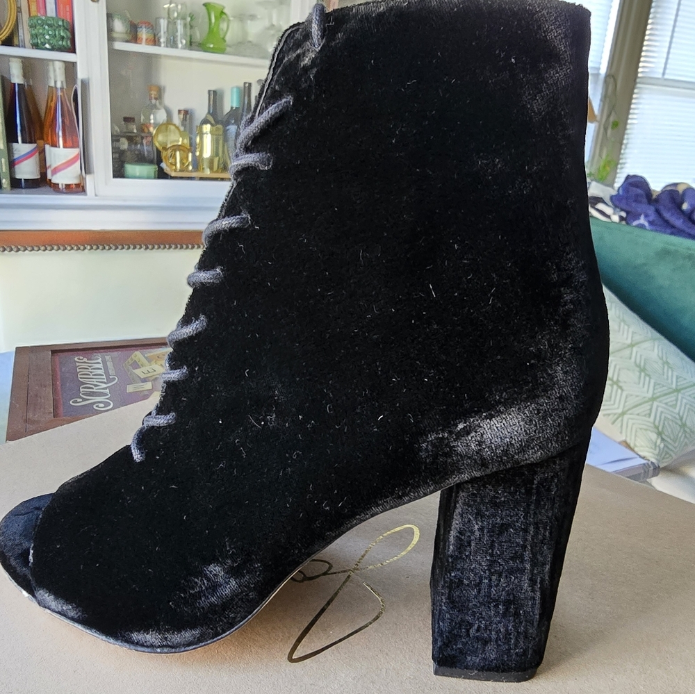 Joie Black Velvet Lace Up Heel - Picture 3 of 11